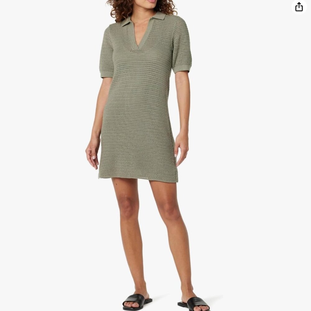 The Drop Womens Melia Collared Crochet Micro Mini Dress Olive Size XL